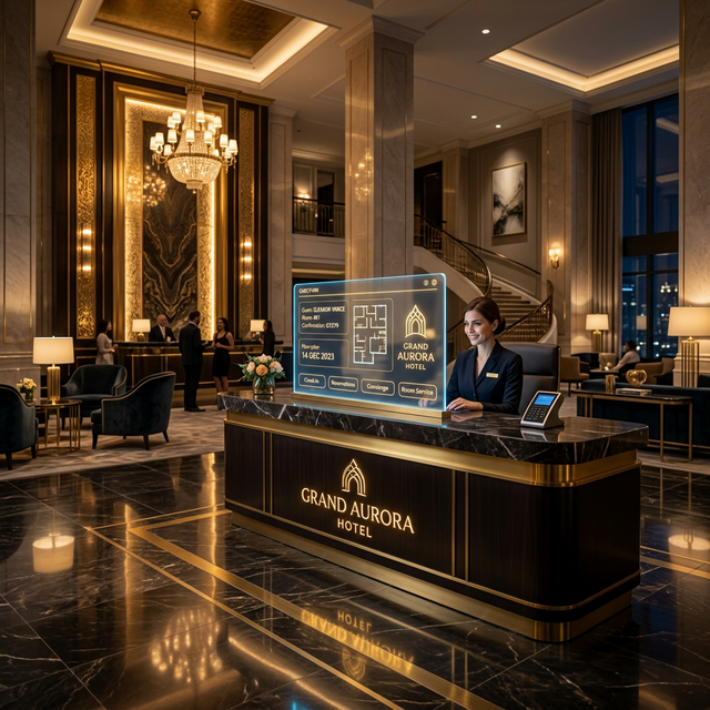 Luxurious high-tech hotel lobby